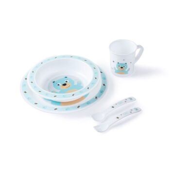 CANPOL SET REPAS 5P TURQUOISE HAPPY ANIMALS OURS 4/401